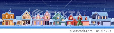 Residential houses with christmas decoration Residential houses with christmas decoration 84913793