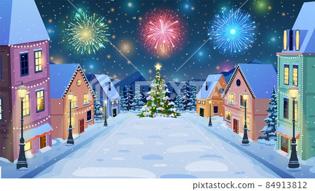 winter city street in cartoon winter city street in cartoon 84913812