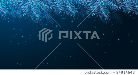 Abstract Christmas digital web banner template with glowing fir tree branches and copy space on dark blue 84914648