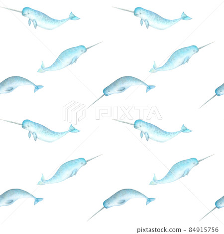 Watercolor blue teal narwhals seamless pattern background Watercolor blue teal narwhals seamless pattern background 84915756