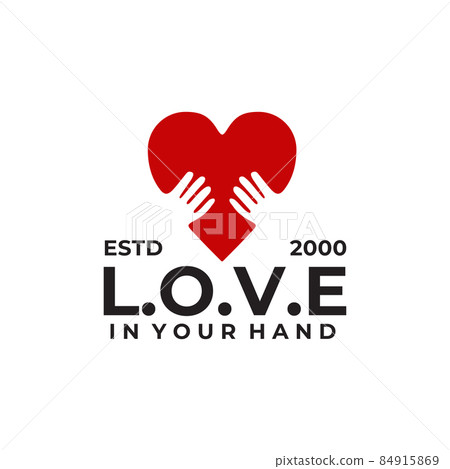 Red love on hand logo design 84915869