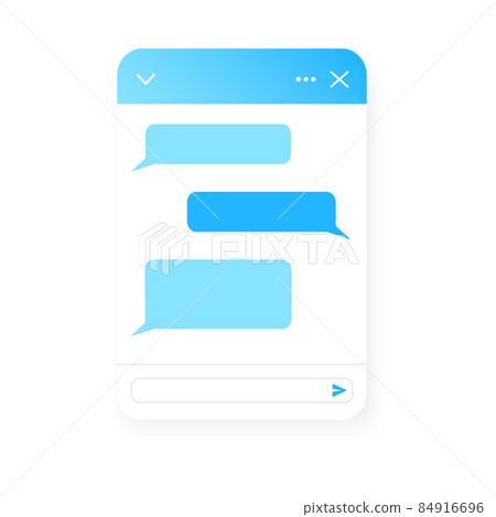Chat bot window template. Life chat example with message bubbles isolated on white background. Virtual assistant, online customer support conversation form 84916696