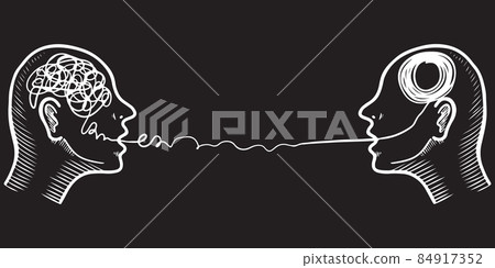 hand drawn Two humans head silhouette psycho therapy concept. design element . vector illustration. hand drawn Two humans head silhouette psycho therapy concept. design element . vector illustration. 84917352
