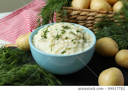 Tasty fresh mashed potatoes puree, close up 84917782