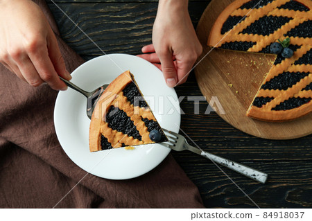 Concept of delicious dessert with blueberry pie 84918037