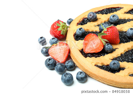 Delicious blueberry pie isolated on white background Delicious blueberry pie isolated on white background 84918038