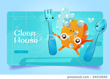 Clean house cartoon landing page, cleaning sponge Clean house cartoon landing page, cleaning sponge 84918689