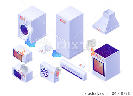 Broken home appliances with leakage and fire Broken home appliances with leakage and fire 84918758