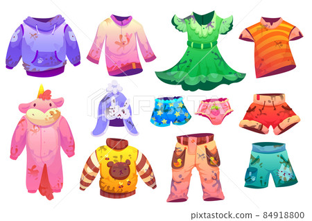 Dirty kids clothes with stains 84918800