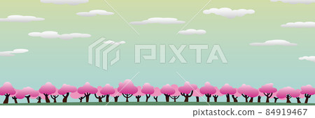 Spring emerald green sky and clouds dancing cherry blossoms 84919467