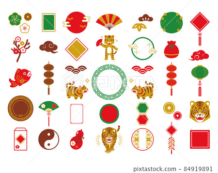 2022 Chinese New Year Chinese style icon and decorative frame set 84919891
