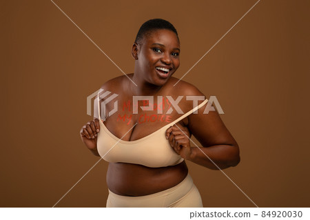 Curvy Black Woman Posing With My Body My Choice Text Curvy Black Woman Posing With My Body My Choice Text 84920030