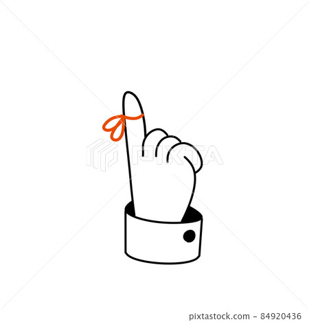 Reminder on finger. Red string around the forefinger. Reminder on finger. Red string around the forefinger. 84920436