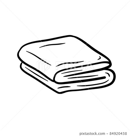 Folded towel or cloth. Packed neat clothes. Stack of fabric. Line drawing. Isolated cartoon black and white illustration. Folded towel or cloth. Packed neat clothes. Stack of fabric. Line drawing. Isolated cartoon black and white illustration. 84920438