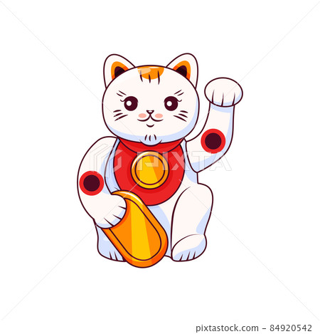 Maneki Neko Japanese cat luck. Symbol of wealth. Vector cartoon illustration. Maneki Neko Japanese cat luck. Symbol of wealth. Vector cartoon illustration. 84920542