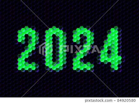 Sign of the 2024 year with hex pixel grid. New Years number or digits for holiday eve celebration card or calendar. Sign of the 2024 year with hex pixel grid. New Years number or digits for holiday eve celebration card or calendar. 84920580
