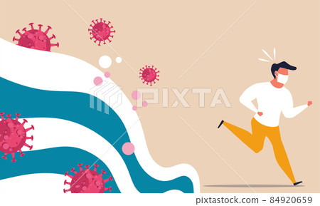 Corona wave pandemic crisis disaster. Future global epidemic virus collapse covid danger. Medical outbreak risk protection biohazard viral peek vector illustration. Water destruction infection alert 84920659
