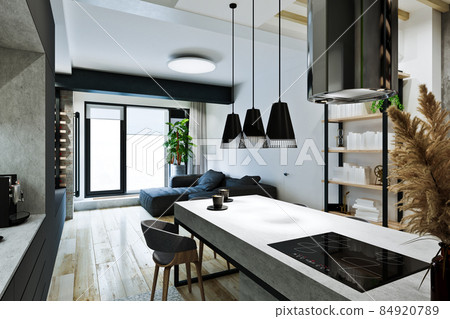 modern loft style apartment interior, private house modern loft style apartment interior, private house 84920789