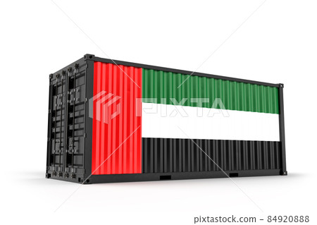 Realistic shipping container textured with Flag of the United Arab Emirates. Isolated. 3D Rendering Realistic shipping container textured with Flag of the United Arab Emirates. Isolated. 3D Rendering 84920888
