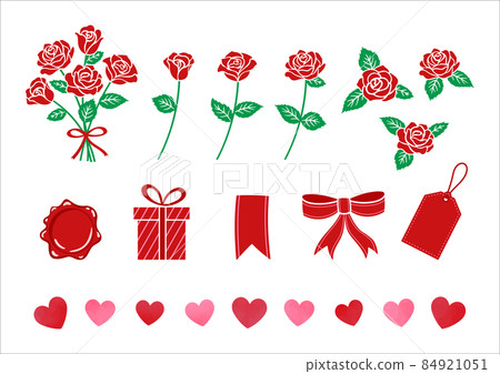 Illustration material set of rose flowers and gift related goods 84921051