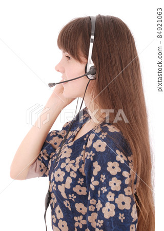 Beautiful customer service operator student girl with headset 84921063