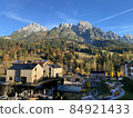 View from hotel window in Leogang village on the mountain range Leoganger Steinberge in the Alps mountains background Austria 84921433