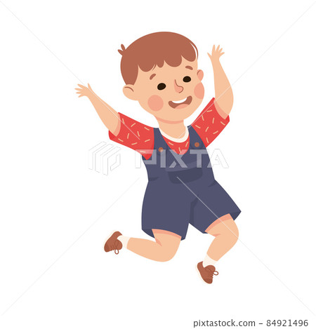 Happy Boy Jumping with Joy and Hands Up... - Stock Illustration ...