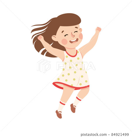 Happy Girl Jumping with Joy and Hands Up Cheering and Having Fun Vector Illustration Happy Girl Jumping with Joy and Hands Up Cheering and Having Fun Vector Illustration 84921499