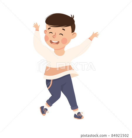 Happy Boy Jumping with Joy and Hands Up... - Stock Illustration ...