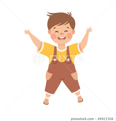 Happy Boy Jumping with Joy and Hands Up... - Stock Illustration ...