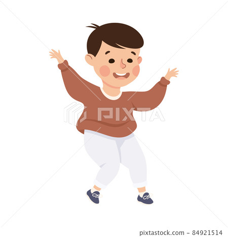 Happy Boy Jumping with Joy and Hands Up... - Stock Illustration ...