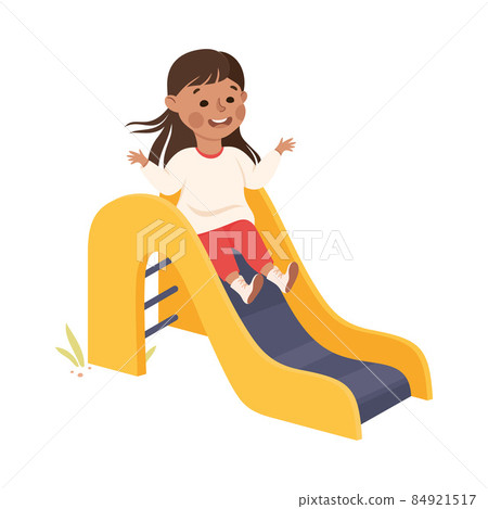 Smiling Girl Sliding Down Playing and Having Fun Vector Illustration 84921517