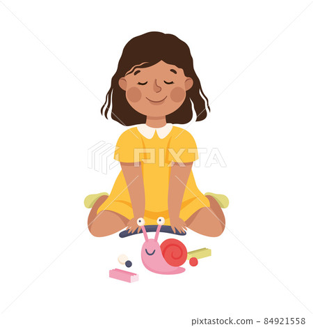 Creative Girl Modelling Snail from Plasticine Making Handcrafted Item Vector Illustration 84921558