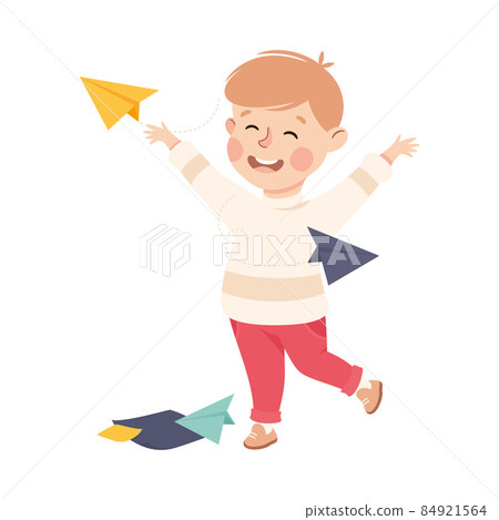 Creative Boy Folding Paper Making Plane as Handcrafted Item Vector Illustration 84921564