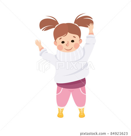 Little Girl Changing Her Clothes Putting on Sweater or Pullover Vector Illustration 84921623