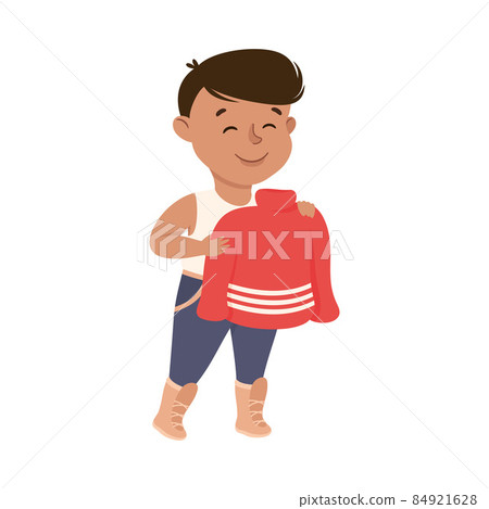 Little Boy Changing His Clothes Putting on Sweater Vector Illustration 84921628