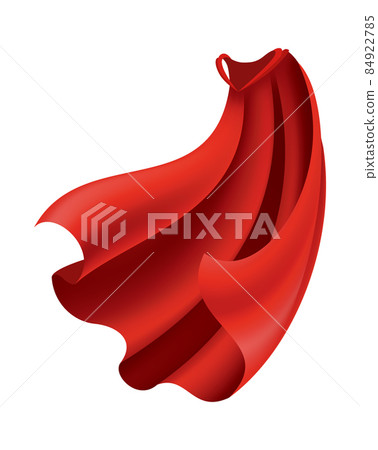 Superhero red cape. Scarlet fabric silk cloak in front view. Carnival masquerade dress, realistic costume design. Flying Mantle costume