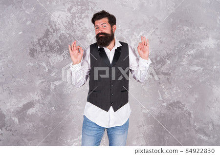Guy mature bearded stylish dressed in shirt and vest.  84922830