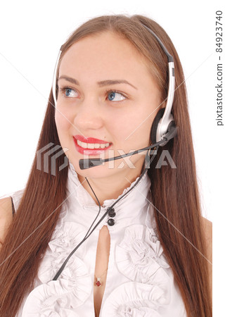 Beautiful customer service operator student girl with headse 84923740