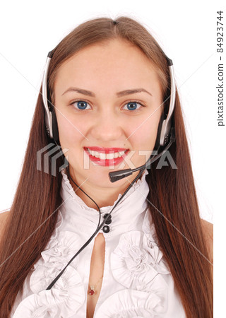 Beautiful customer service operator student girl with headse 84923744