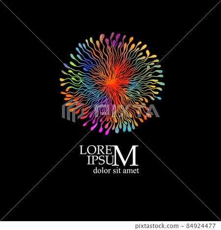 Logo is a multi-colored round flower . On a black background. Vector illustration Logo is a multi-colored round flower . On a black background. Vector illustration 84924477