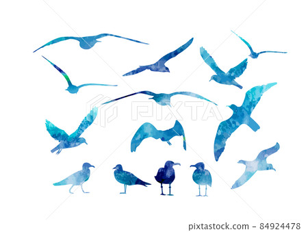 Set of blue watercolor sea gulls. Vector illustration Set of blue watercolor sea gulls. Vector illustration 84924478