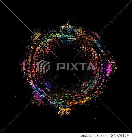 Round multi-colored frame from spots of paint. Background from blots. Grunge Design Element. Brush Strokes. Vector illustration Round multi-colored frame from spots of paint. Background from blots. Grunge Design Element. Brush Strokes. Vector illustration 84924479