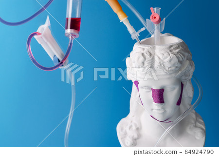 White Plaster Renaissance statue with dropper and colored tape 84924790