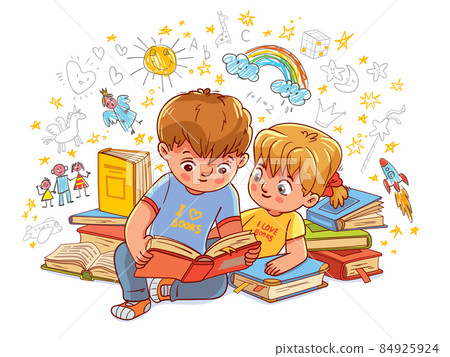 Boy and girl reading fairy tales together Boy and girl reading fairy tales together 84925924