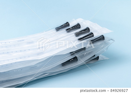 Rusch male and female all purpose catheter on blue background, straight tipped intermittent catheters designed for a single use, packaged individually and sterile Rusch male and female all purpose catheter on blue background, straight tipped intermittent catheters designed for a single use, packaged individually and sterile 84926927