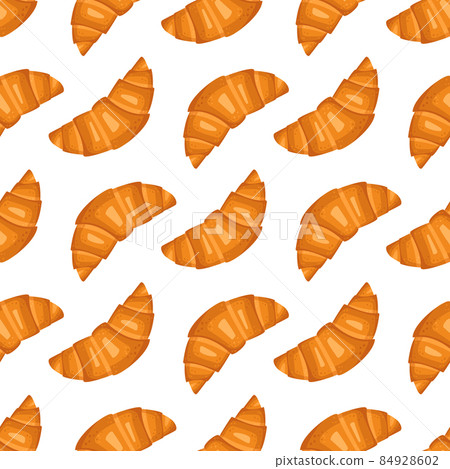 Seamless pattern with croissants. Cute print with pastries for cafe and restaurant menus, textiles, paper and design. Vector flat illustration 84928602