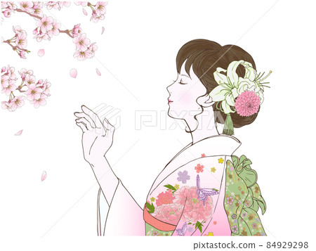 閉著眼睛穿著側身和服的女人和小櫻② 84929298