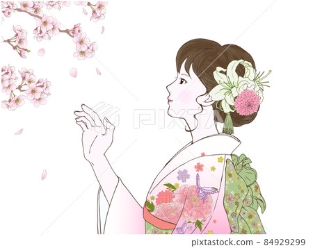 身著側身和服的女人和小櫻② 84929299
