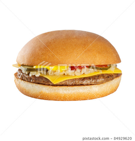 Classic cheeseburger with cheddar cheese. Isolated on white background. 84929620